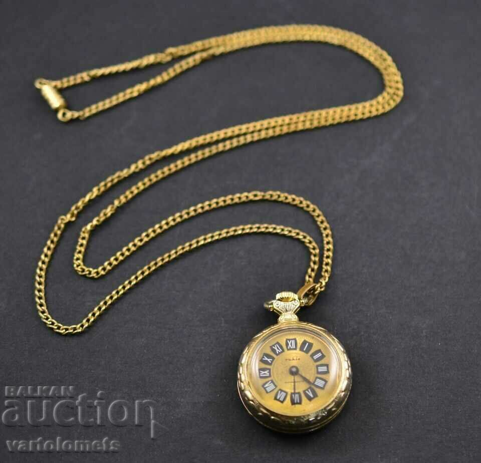 Women's Pocket Watch Necklace RUHLA Gold Plated - Works - 5 Women's Pocket Watch Necklace RUHLA Gold Plated - Works - 5