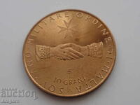 monedă rară Ordinul Maltei 10 boabe 1973; Ordinul Maltei