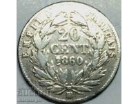 20 сантима 1860 Франция Наполеон III сребро - доста рядка