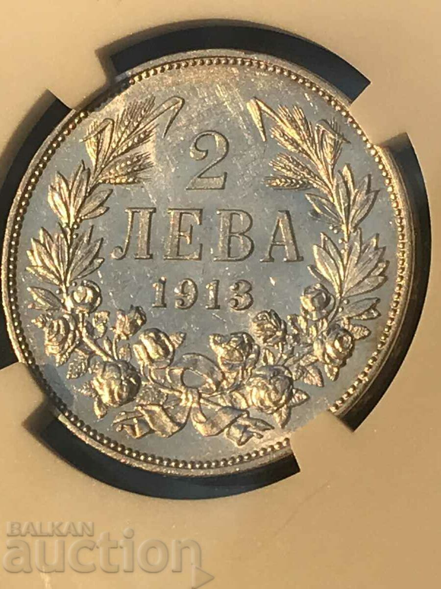 Βασίλειο της Βουλγαρίας 2 BGN 1913 Ferdinand I NGC AU 55 με τιμή 165.00 BGN | € 84.36