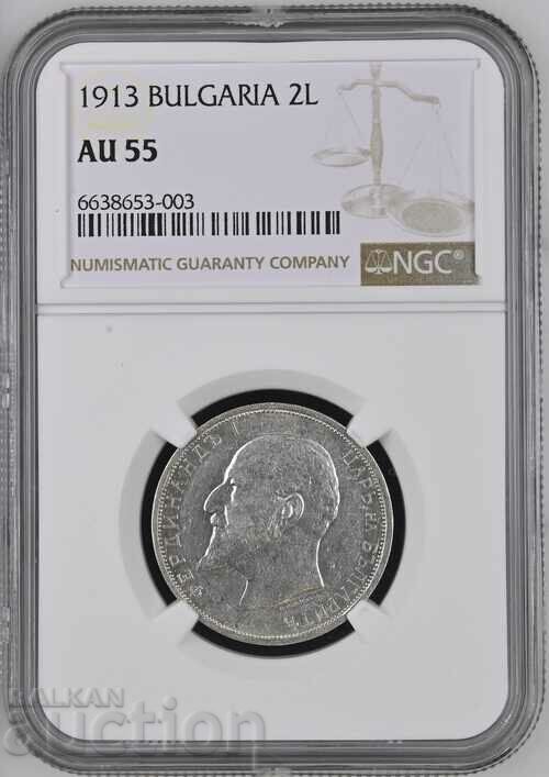 Παράδοση Βασίλειο της Βουλγαρίας 2 BGN 1913 Ferdinand I NGC AU 55