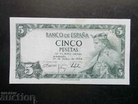 SPANIA, 5 pesetas, 1954, AU
