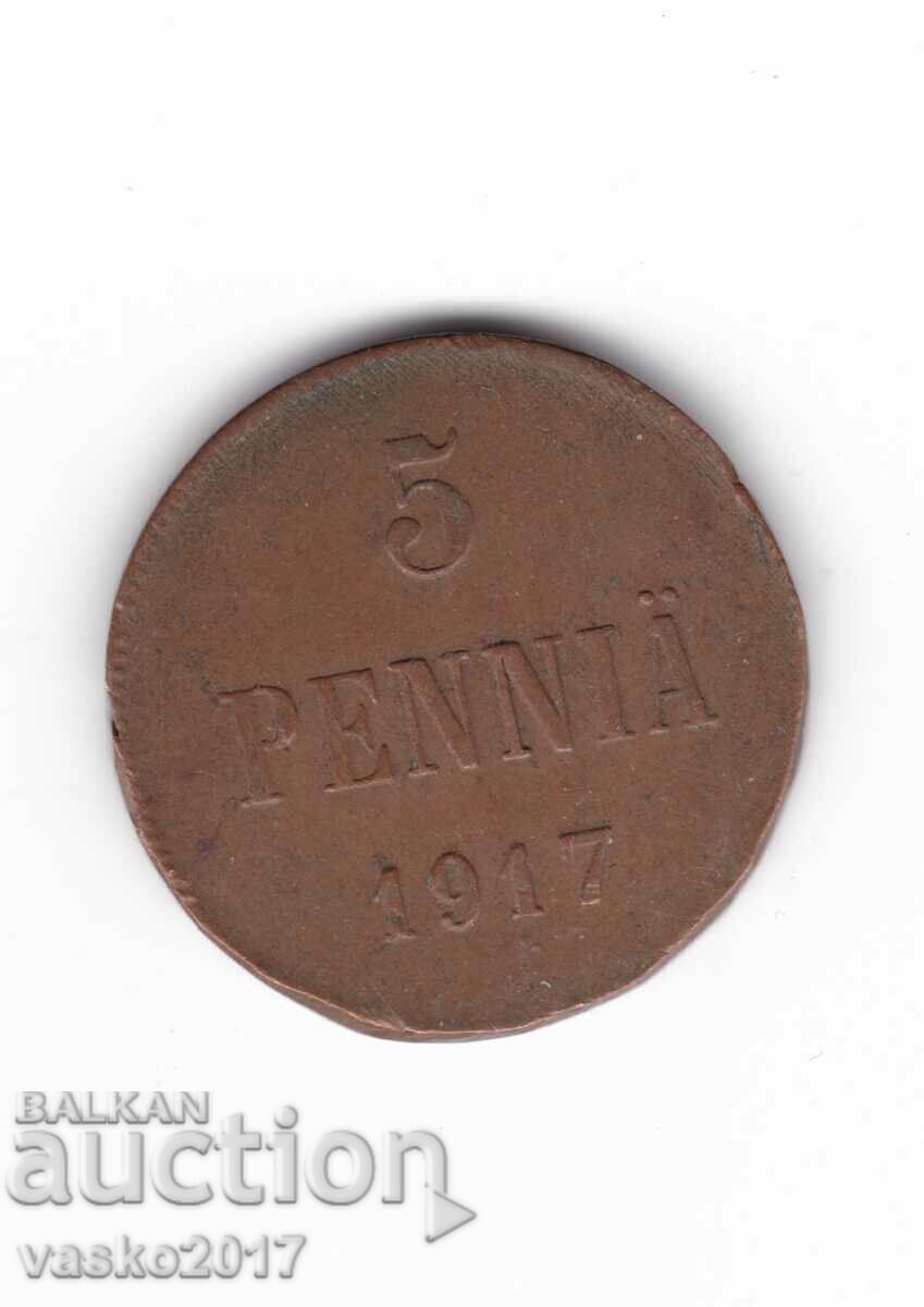 5 PENNIA - 1917 Russia for Finland