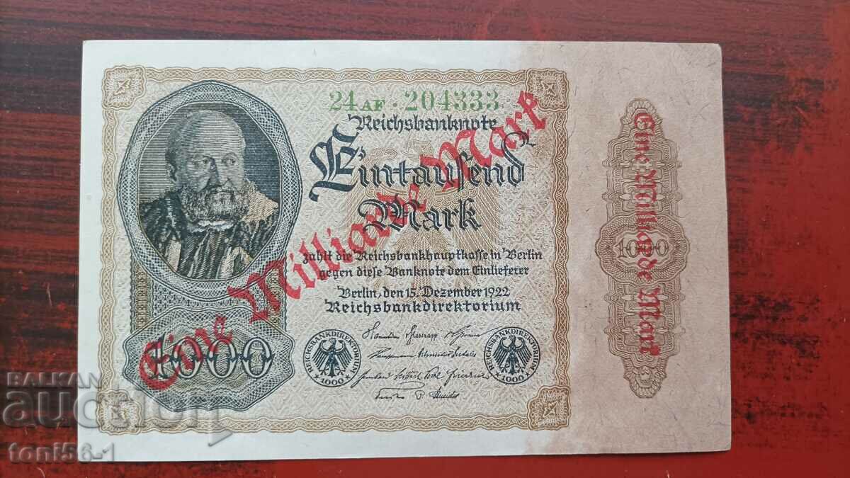 Germany 1 Billion Marks on 1000 dated 12/15/1922 - UNC