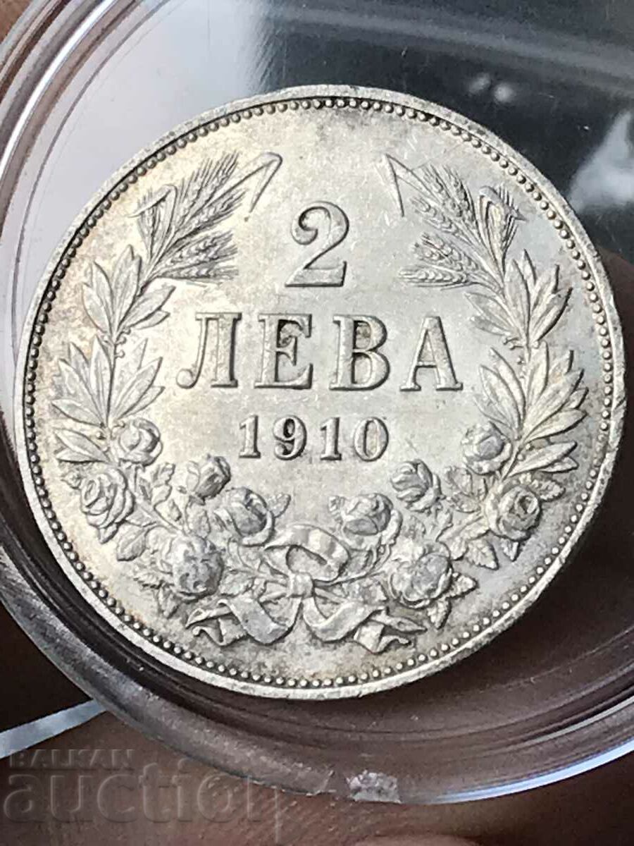 Царство България 2 лева 1910 Фердинанд I сребро