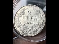 Царство България 2 лева 1910 Фердинанд I сребро