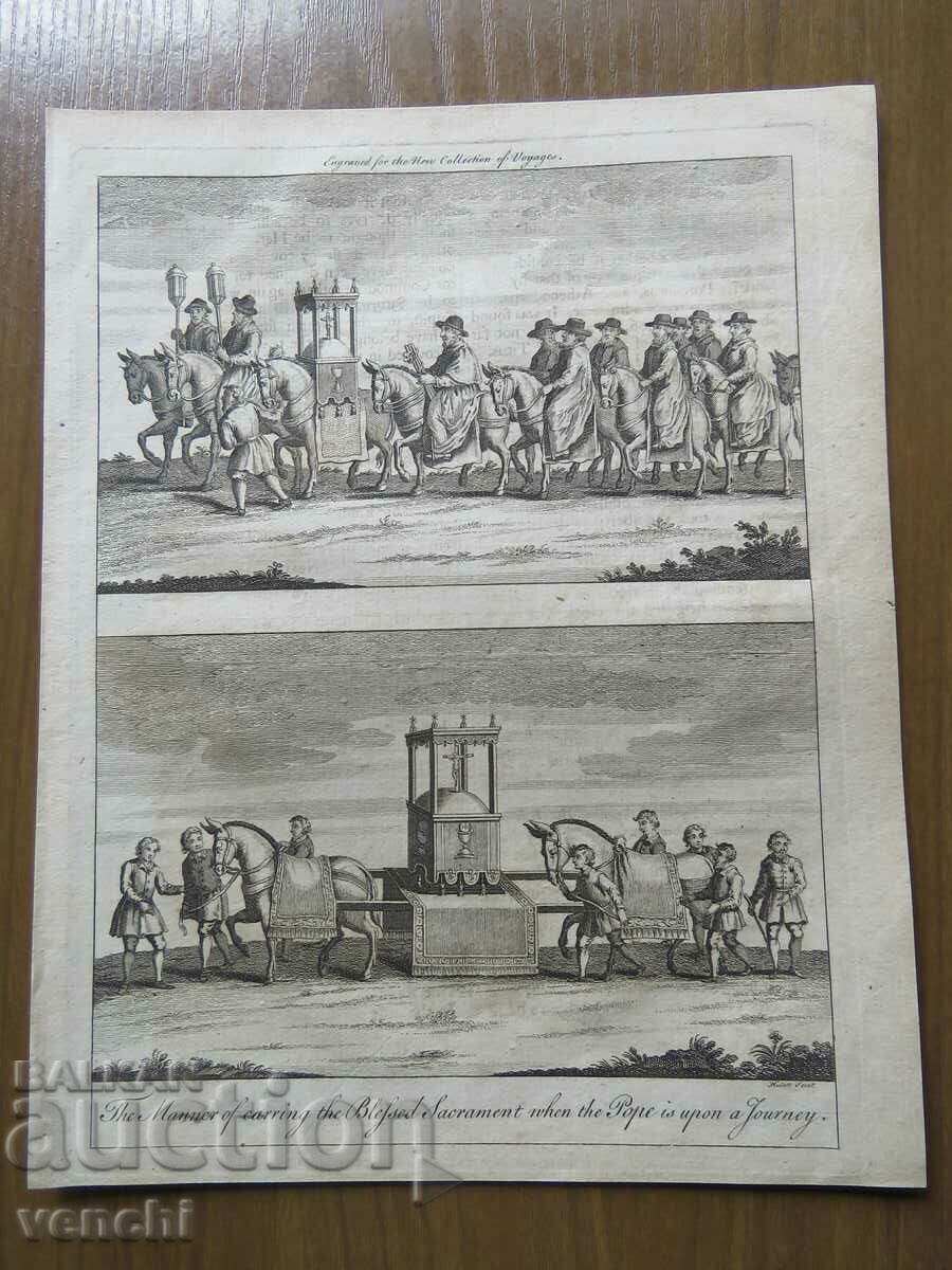 1727 - ENGRAVING - The Pope traveling - ORIGINAL 1727 - ENGRAVING - The Pope traveling - ORIGINAL