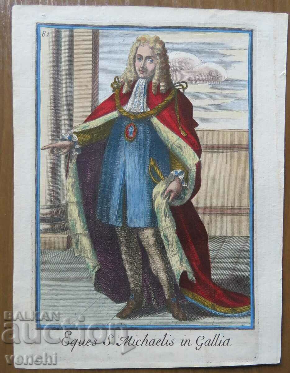 1741 - GRAVURĂ - Cavaler al Ordinului Sfântului Mihail - ORIGINAL