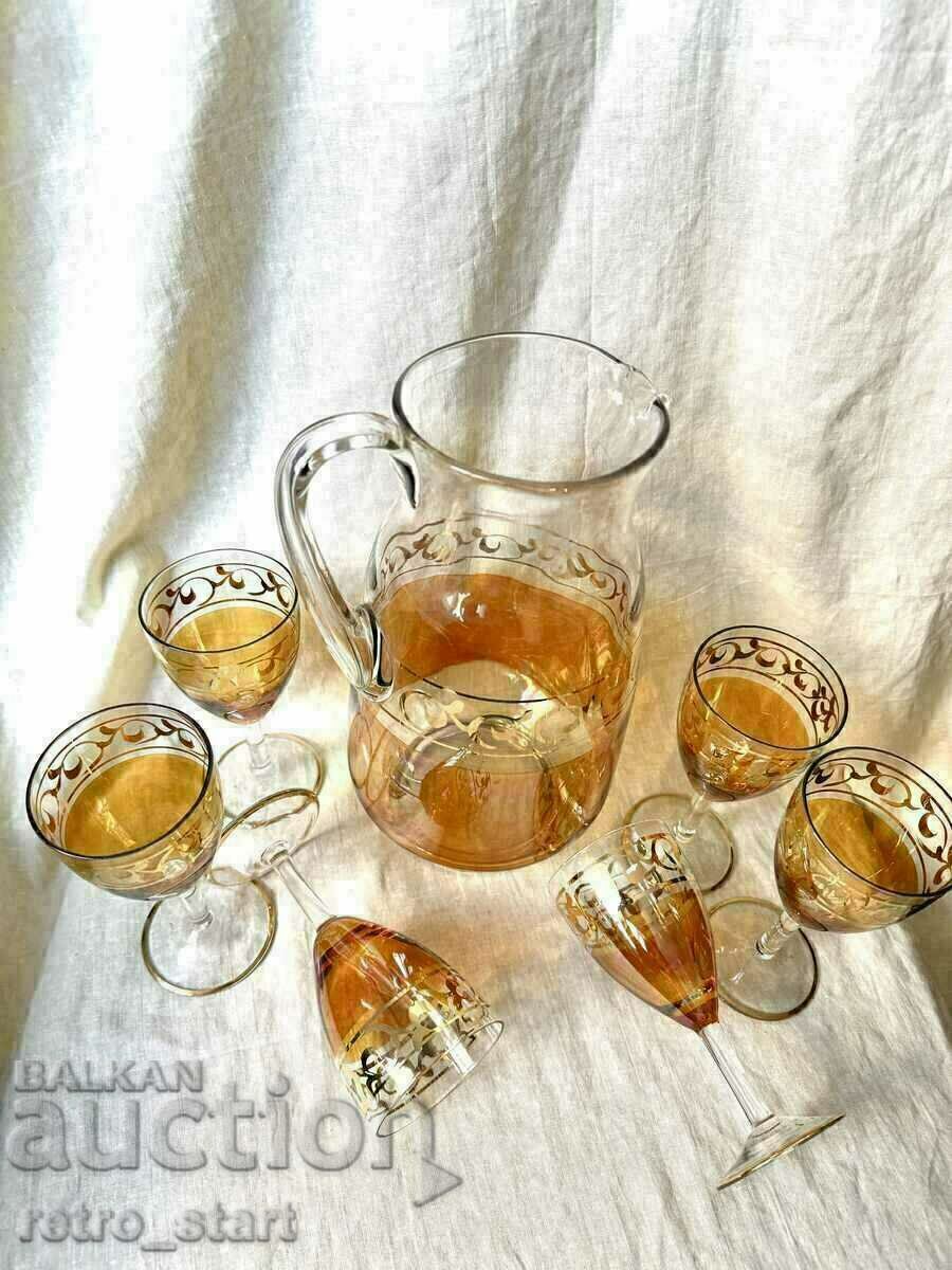 Vintage wine service amber color with gilding