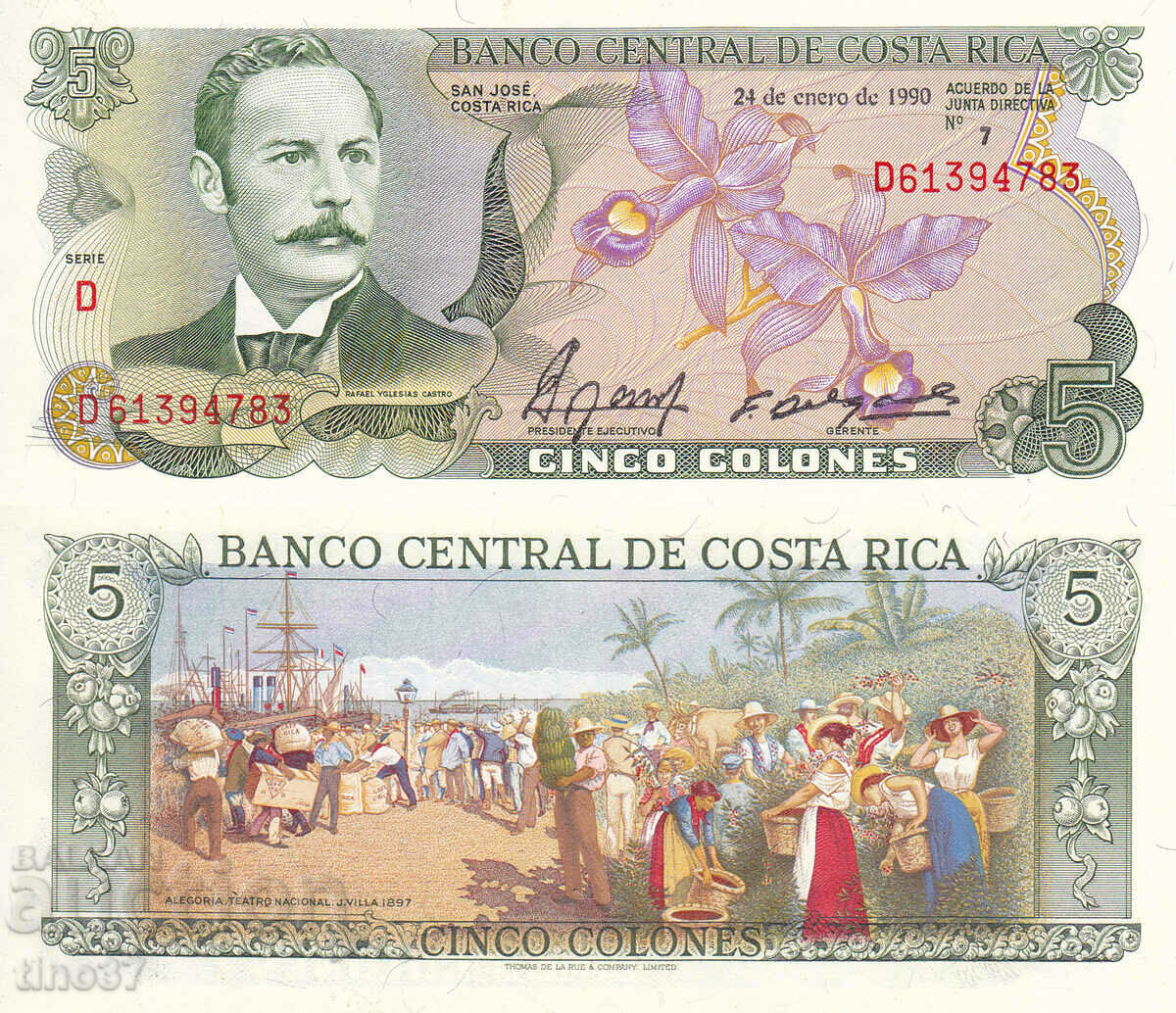 tino37- COSTA RICA - 5 COLONES - 1990 - UNC