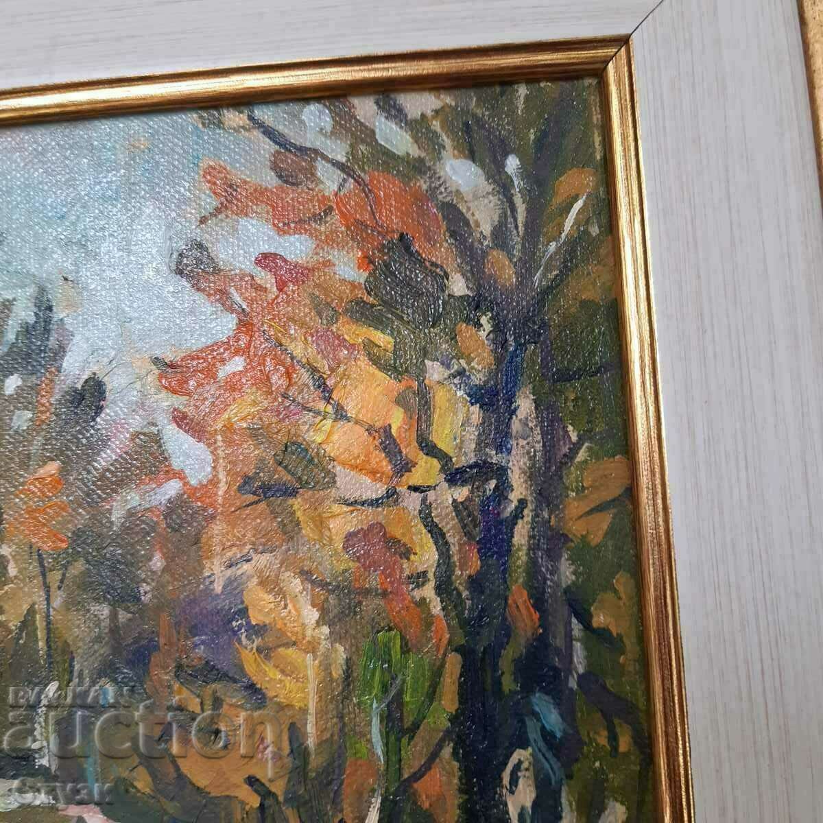 Licitație Pictura de autor „Peisaj de pădure”, ulei, 22x27 cm