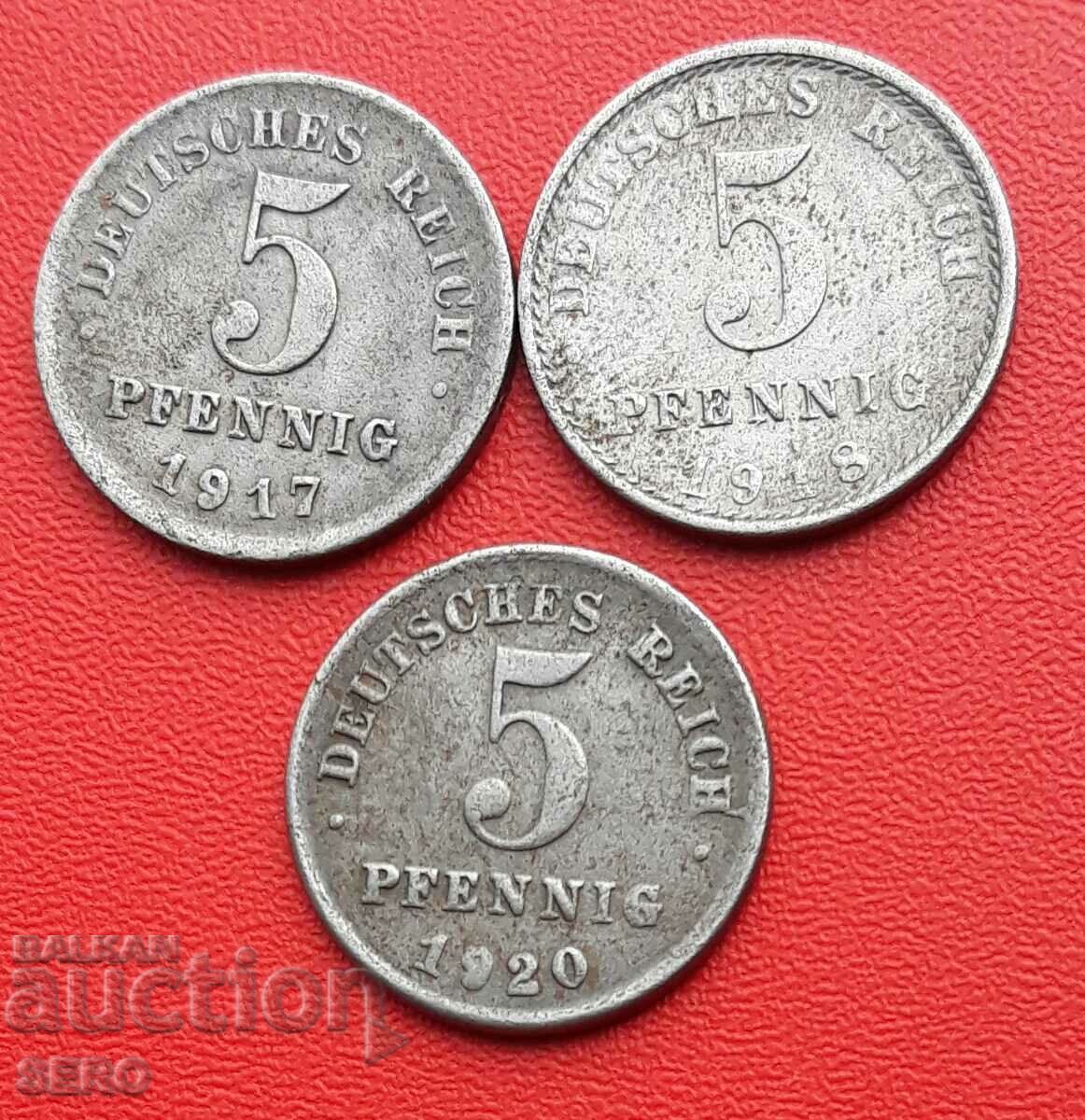 Germania-3x5 Pfennig 1917,1918,1920