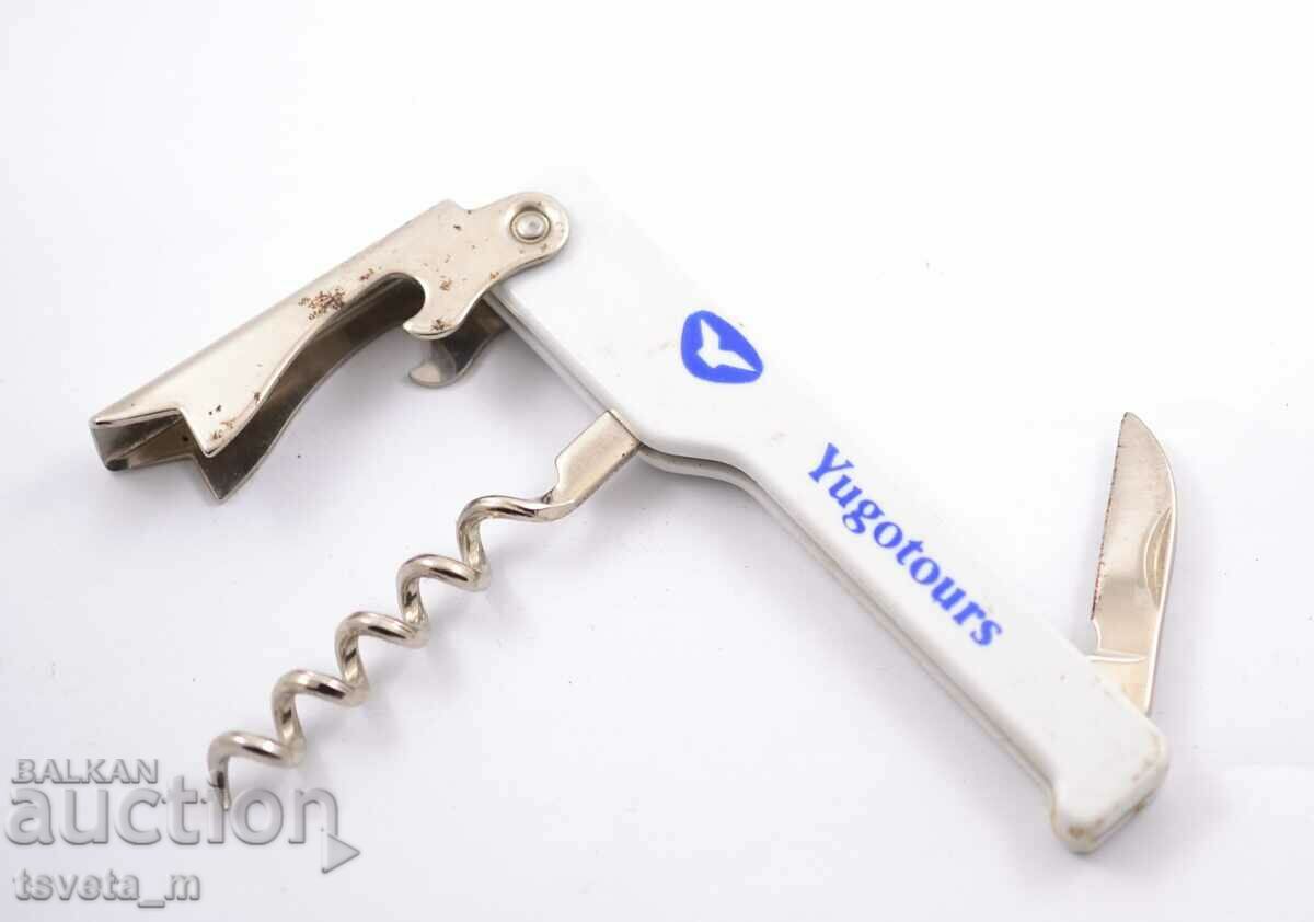 Auction Corkscrew with opener and knife Yugotours, social Auction Corkscrew with opener and knife Yugotours, social