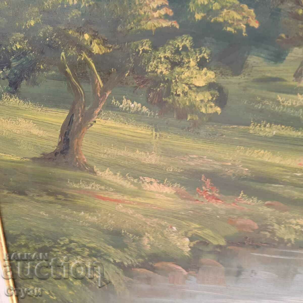 Tablou de Marin Monovski „Peisaj cu râu”, ulei, 50x75 cm - 5 Tablou de Marin Monovski „Peisaj cu râu”, ulei, 50x75 cm - 5