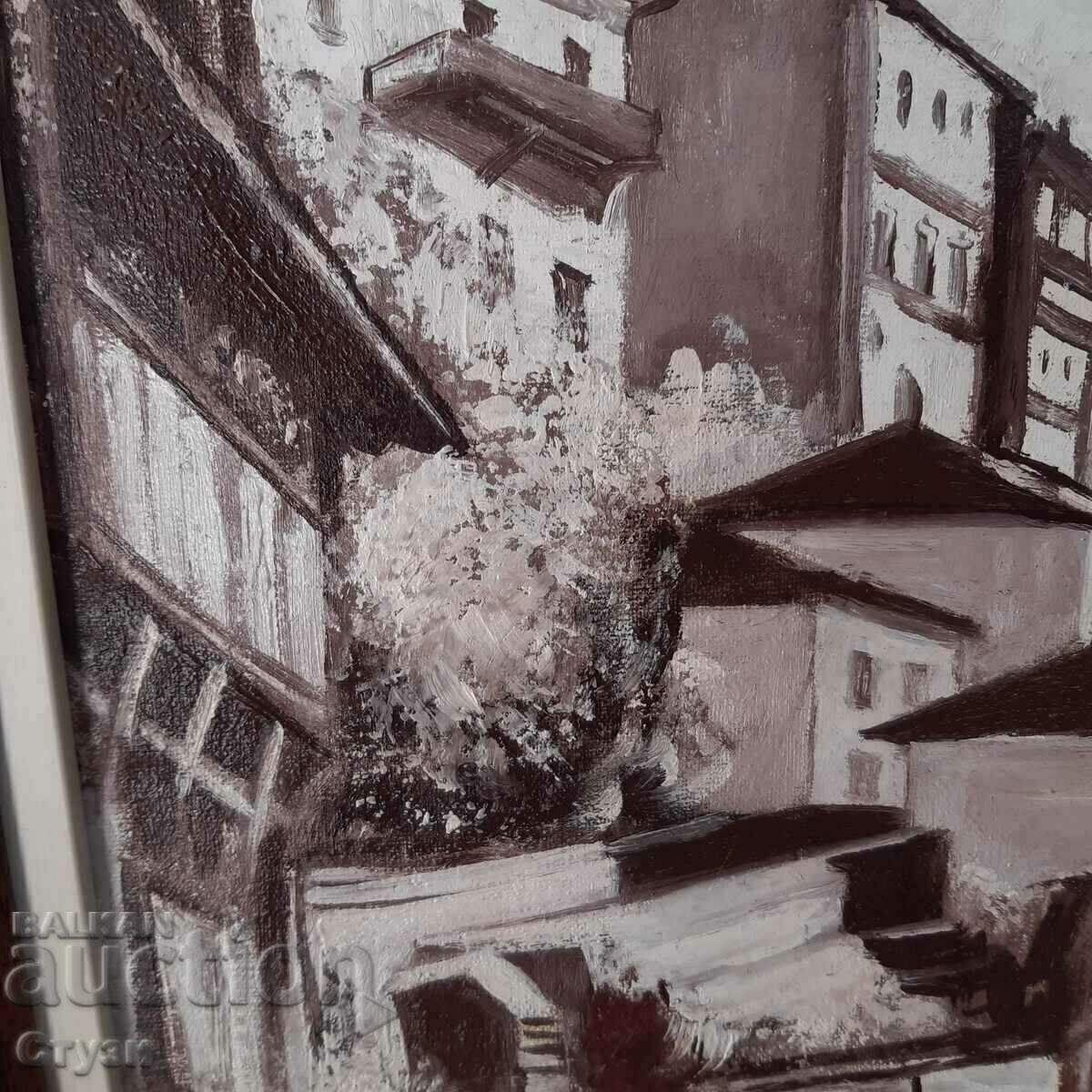 Painting by Stefan Atanasov "V. Tarnovo", oil, 31 x 43 cm with price € 90.00 | 176.02 BGN