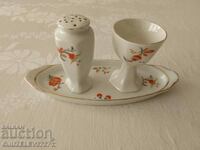 Set of salt shaker and egg cup porcelain Czechoslovakia