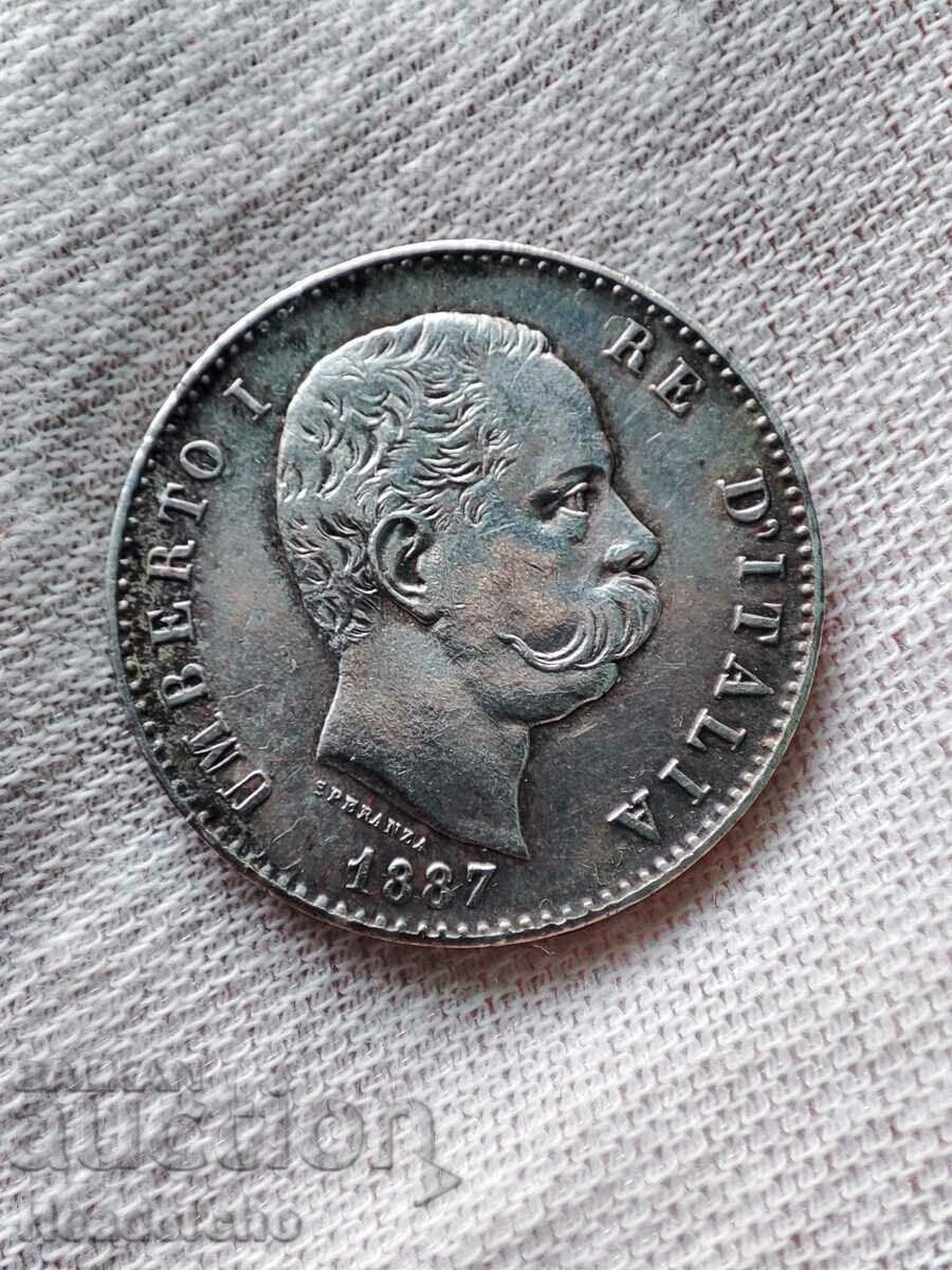 1 liră 1887 Umberto I Monedă de argint Italia
