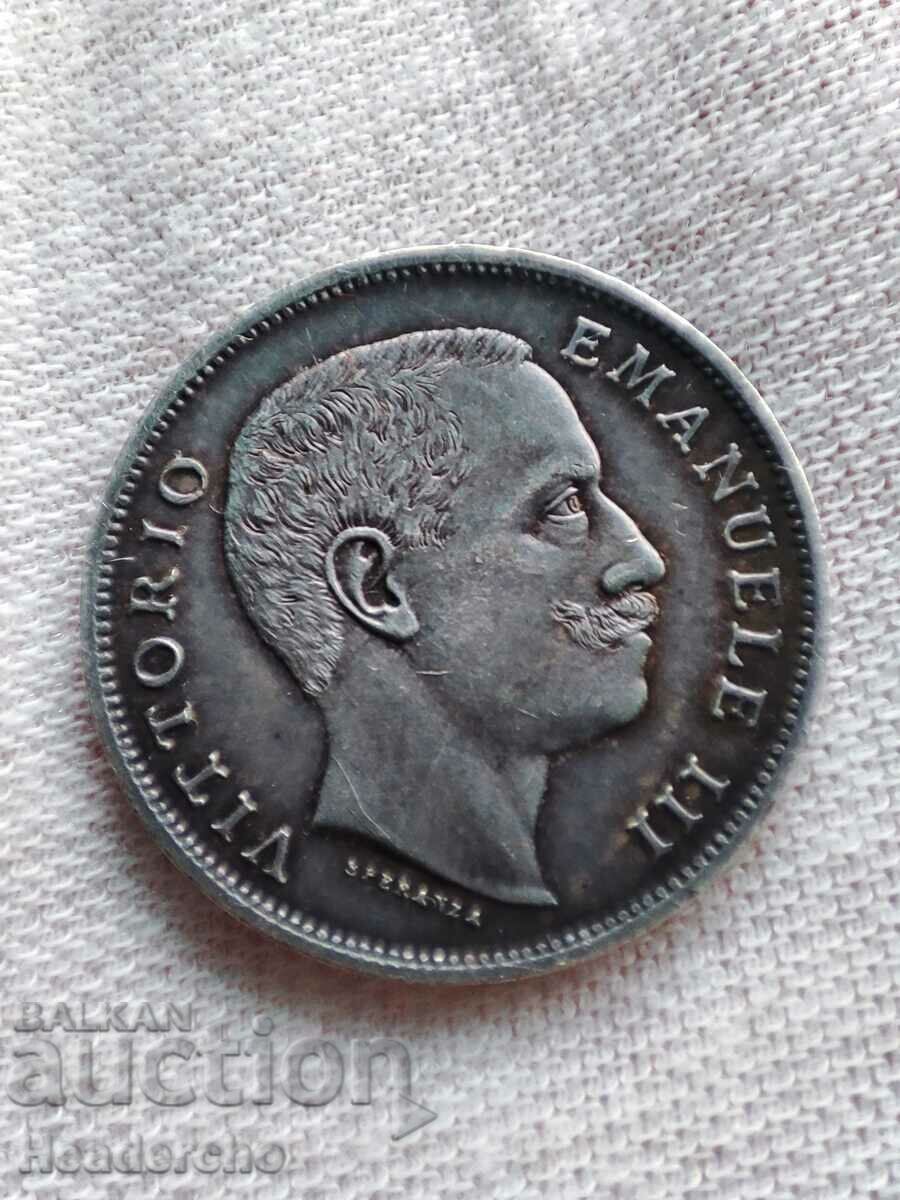 1 лира 1902 г. Виктор Емануил III Италия сребро монета