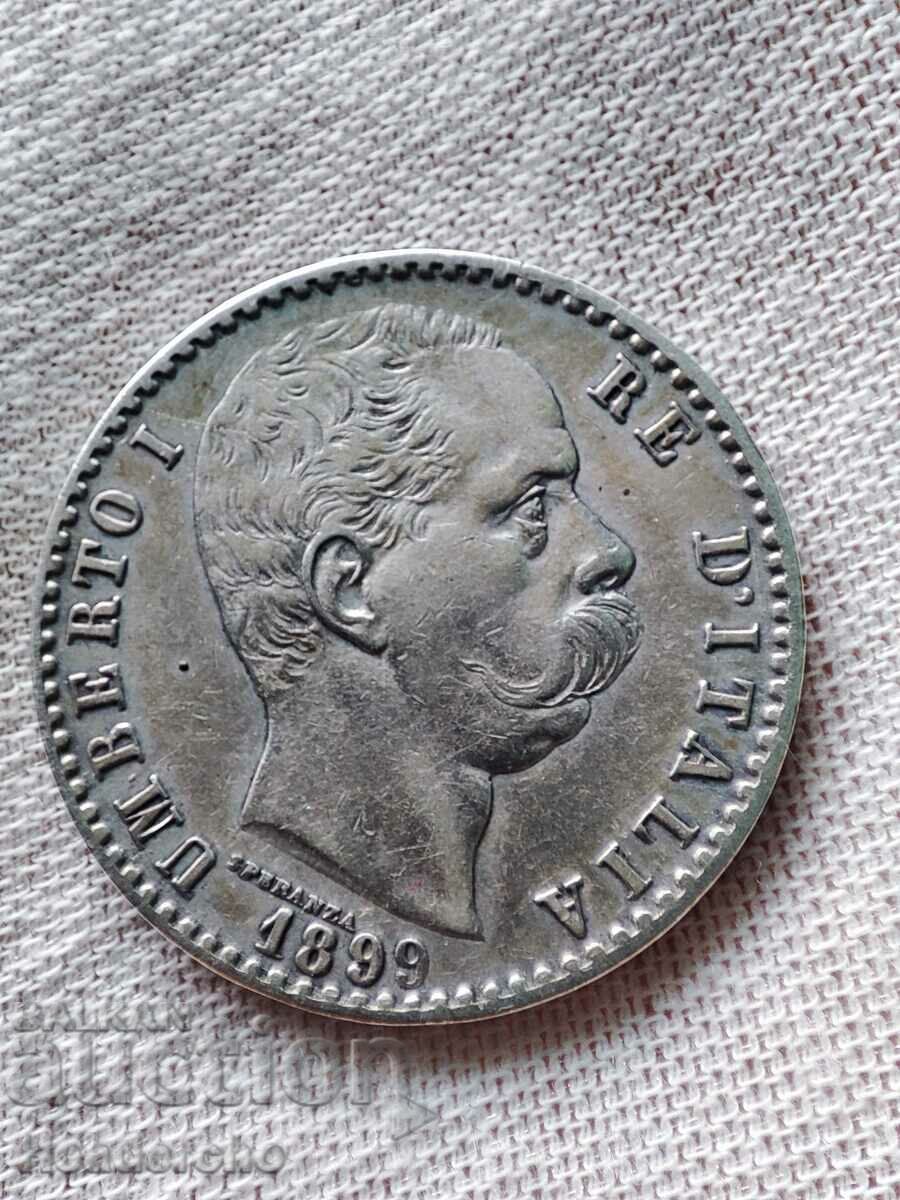 Moneda de argint Italia Umberto I 1899 de 2 lire