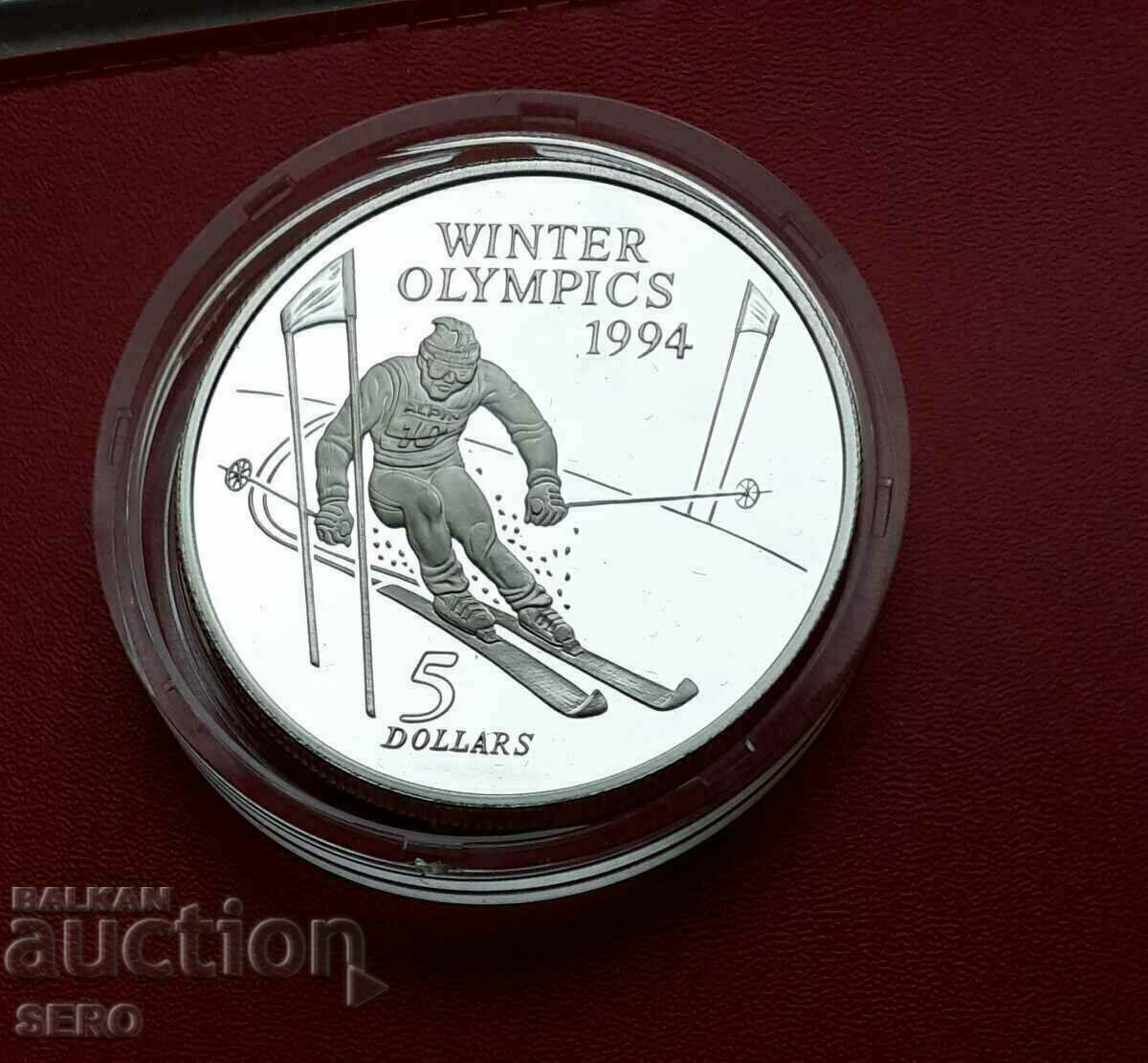 Нова Зеландия-5 долара 1994-олимпиада Лилихамер-рядка