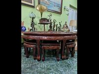 Unique antique Chinese table with 6 stools