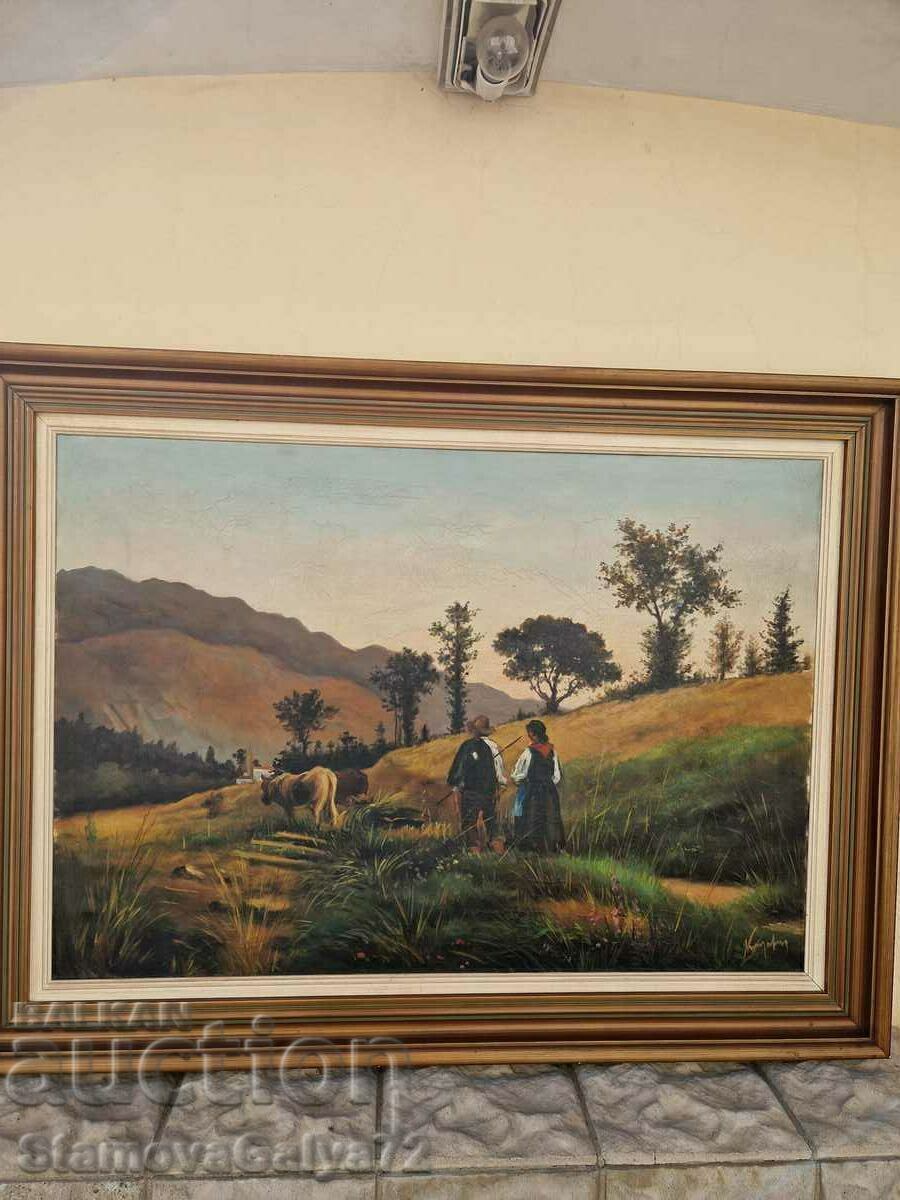 Frumoasă pictură antică mare în ulei pe pânză cu preț € 203.49 | 397.99 BGN