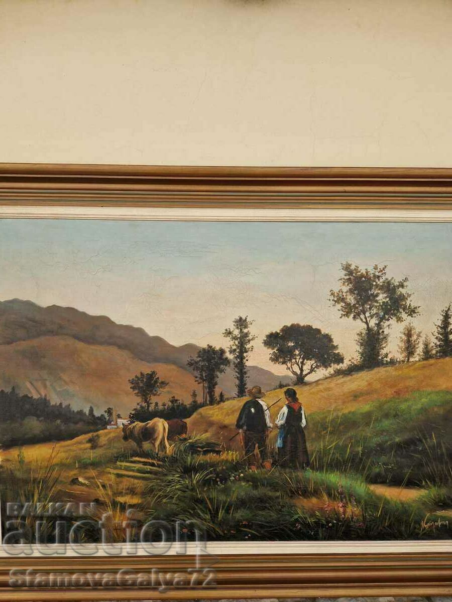 Licitație Frumoasă pictură antică mare în ulei pe pânză