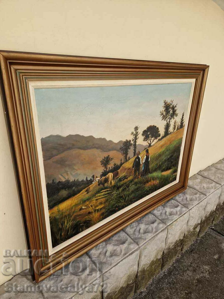 Livrarea Frumoasă pictură antică mare în ulei pe pânză