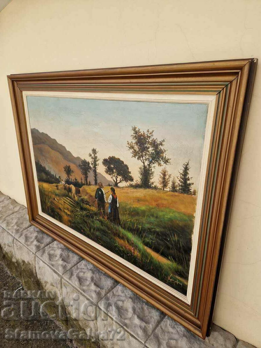 Lovely large antique oil on canvas painting - 5 Lovely large antique oil on canvas painting - 5