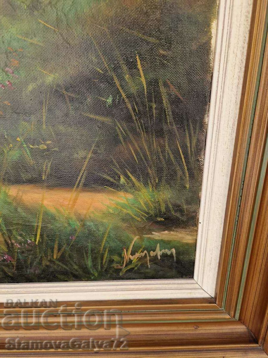 Lovely large antique oil on canvas painting - 6 Lovely large antique oil on canvas painting - 6