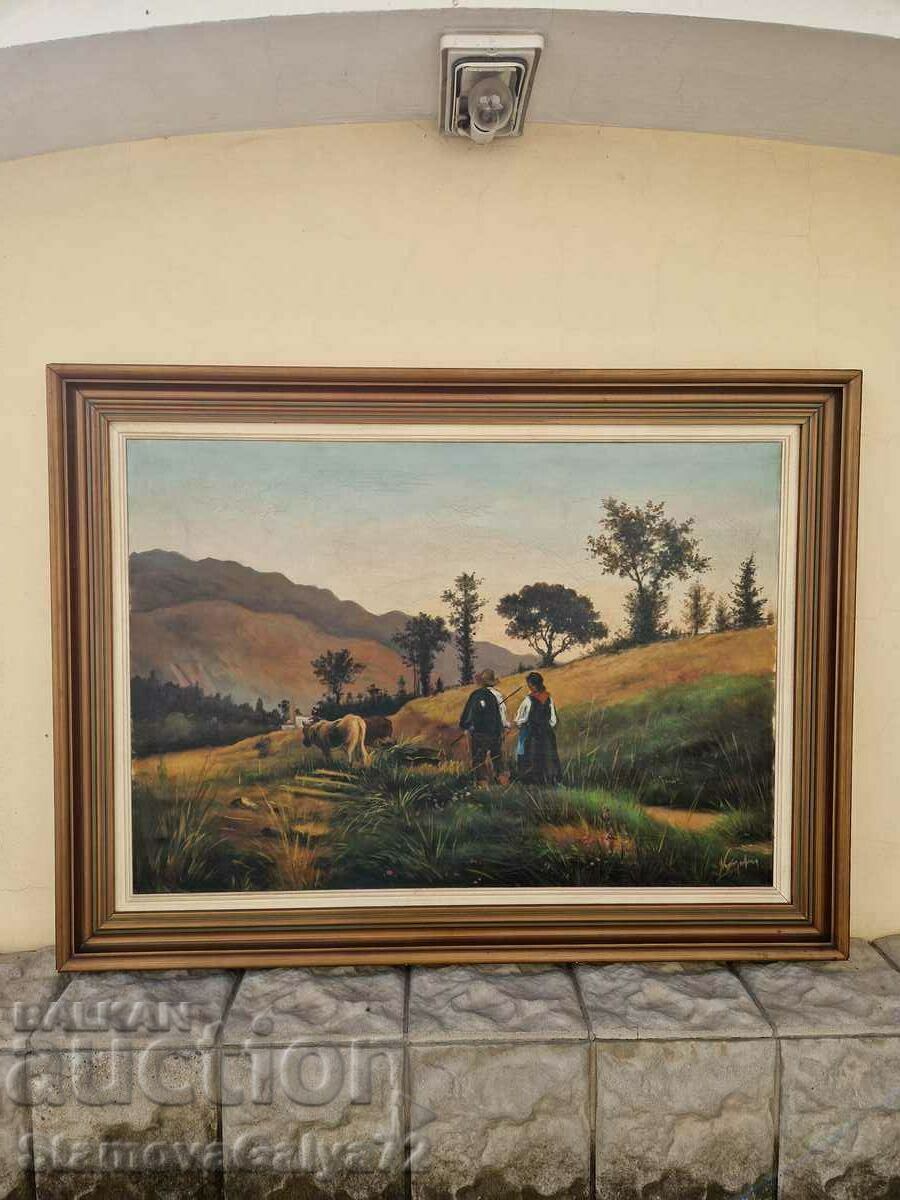 Lovely large antique oil on canvas painting Lovely large antique oil on canvas painting