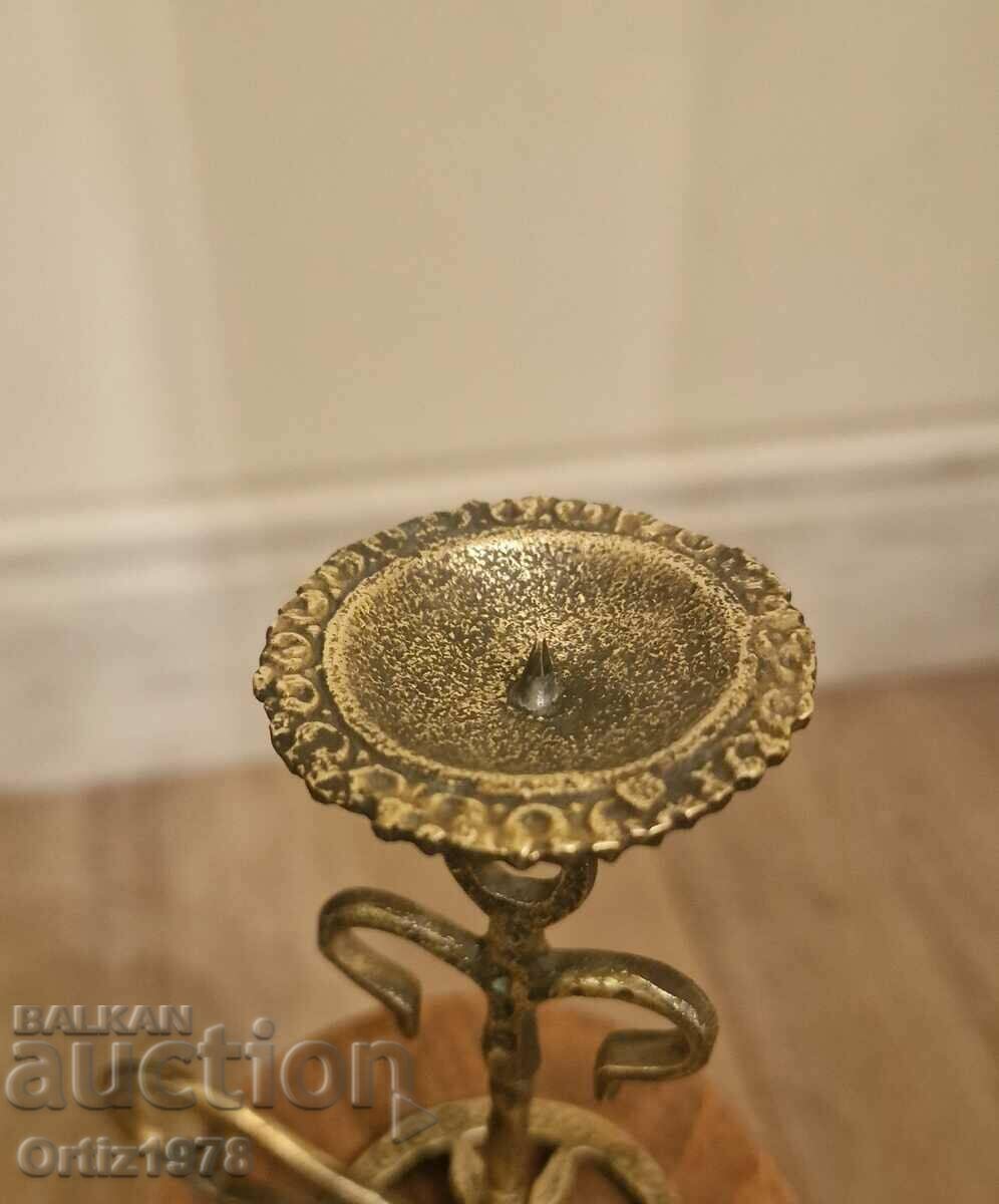 Wrought Pagan Candlestick, Brass. - 7 Wrought Pagan Candlestick, Brass. - 7