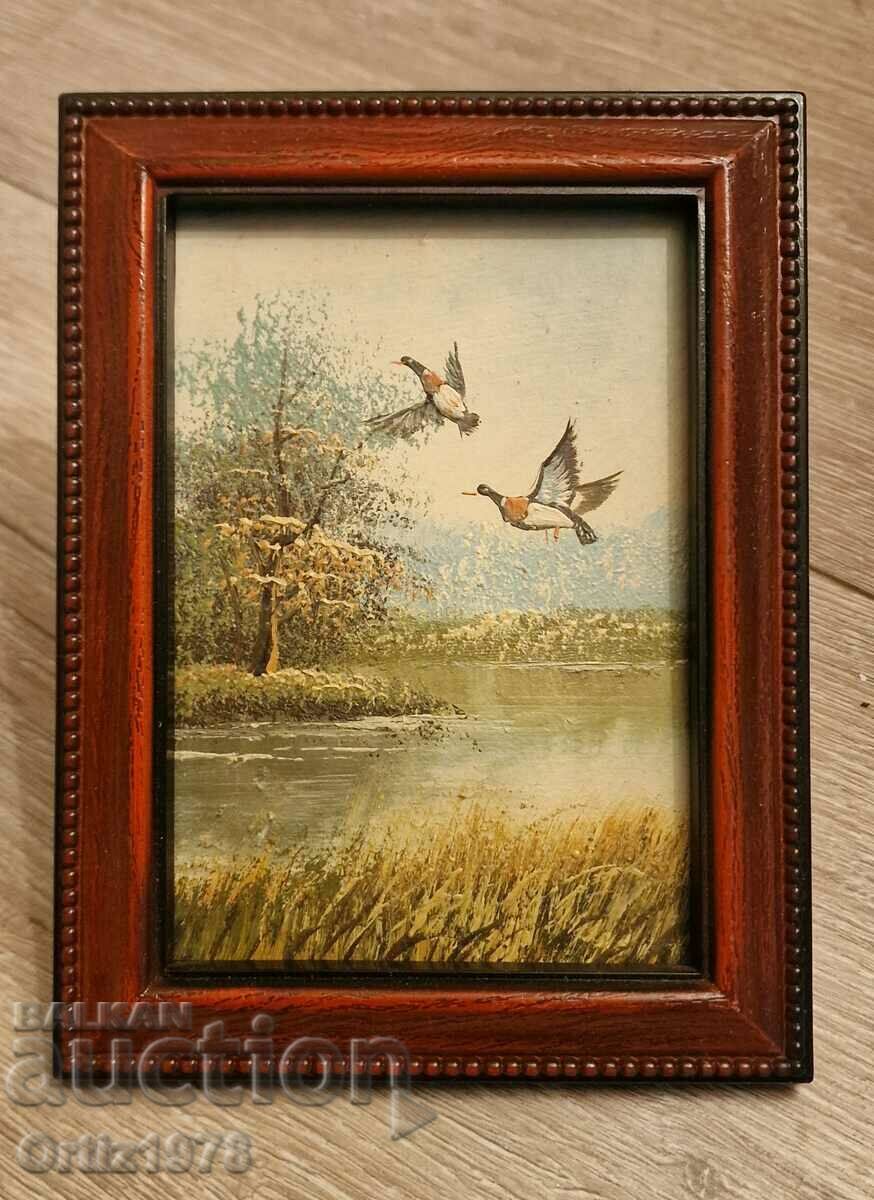 Small old oil painting, wooden frame.