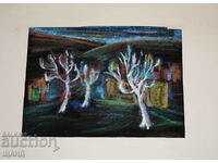 Nikolay Dobrev Poză veche Desen Peisaj pastelat copaci