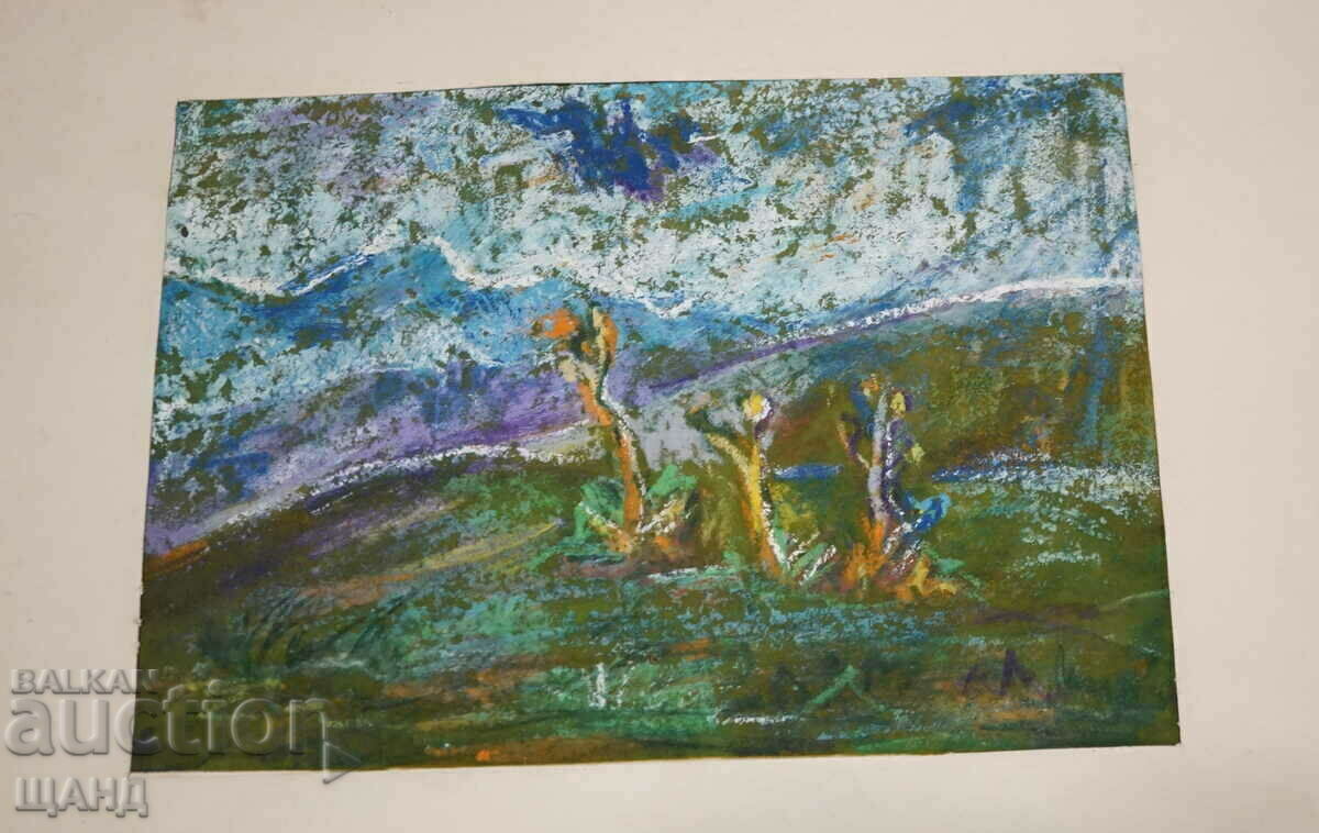 Nikolay Dobrev Old Picture Drawing Pastel landscape trees