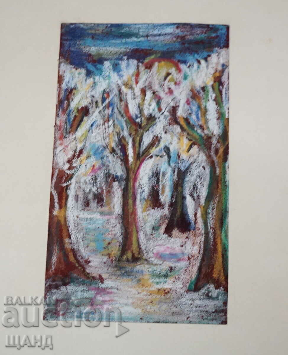 Nikolay Dobrev Old Picture Drawing Pastel landscape trees