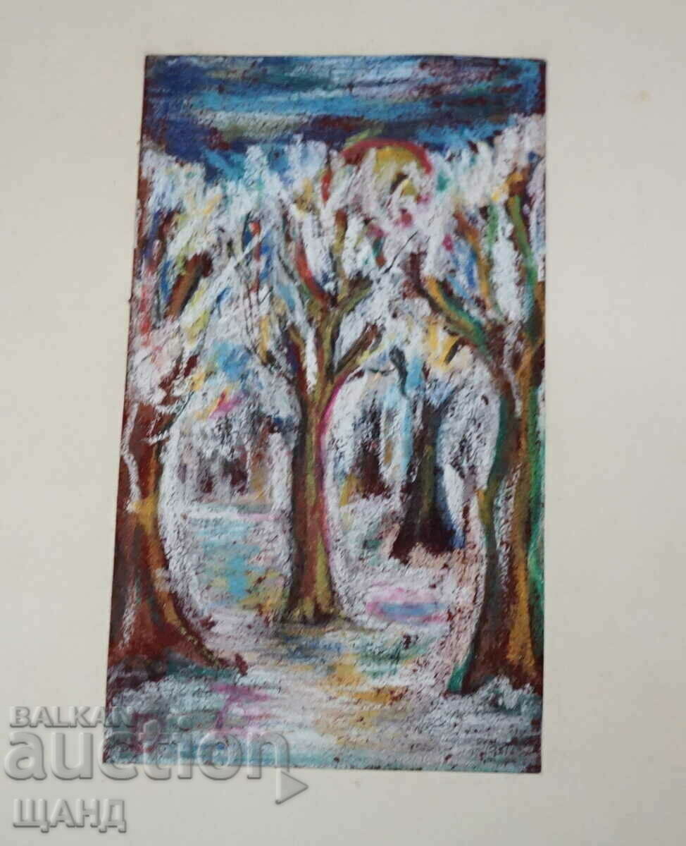 Nikolay Dobrev Old Picture Drawing Pastel landscape trees