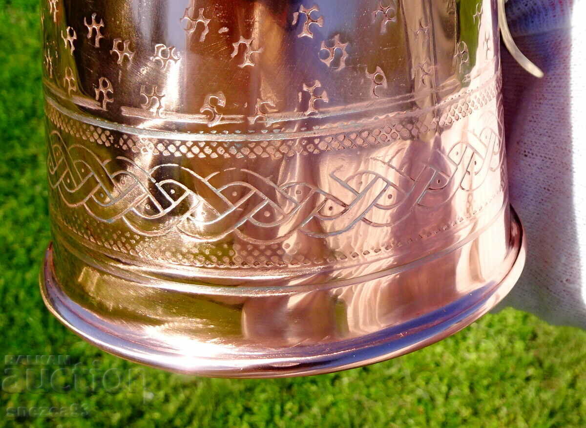 Copper wine jug, hand forged, ornaments. - 5