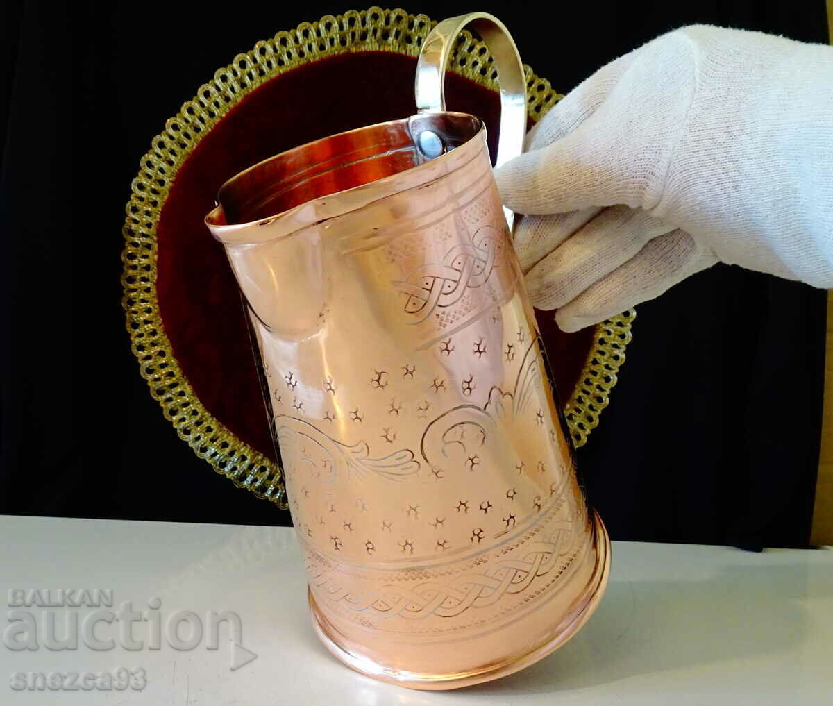 Copper wine jug, hand forged, ornaments. - 6