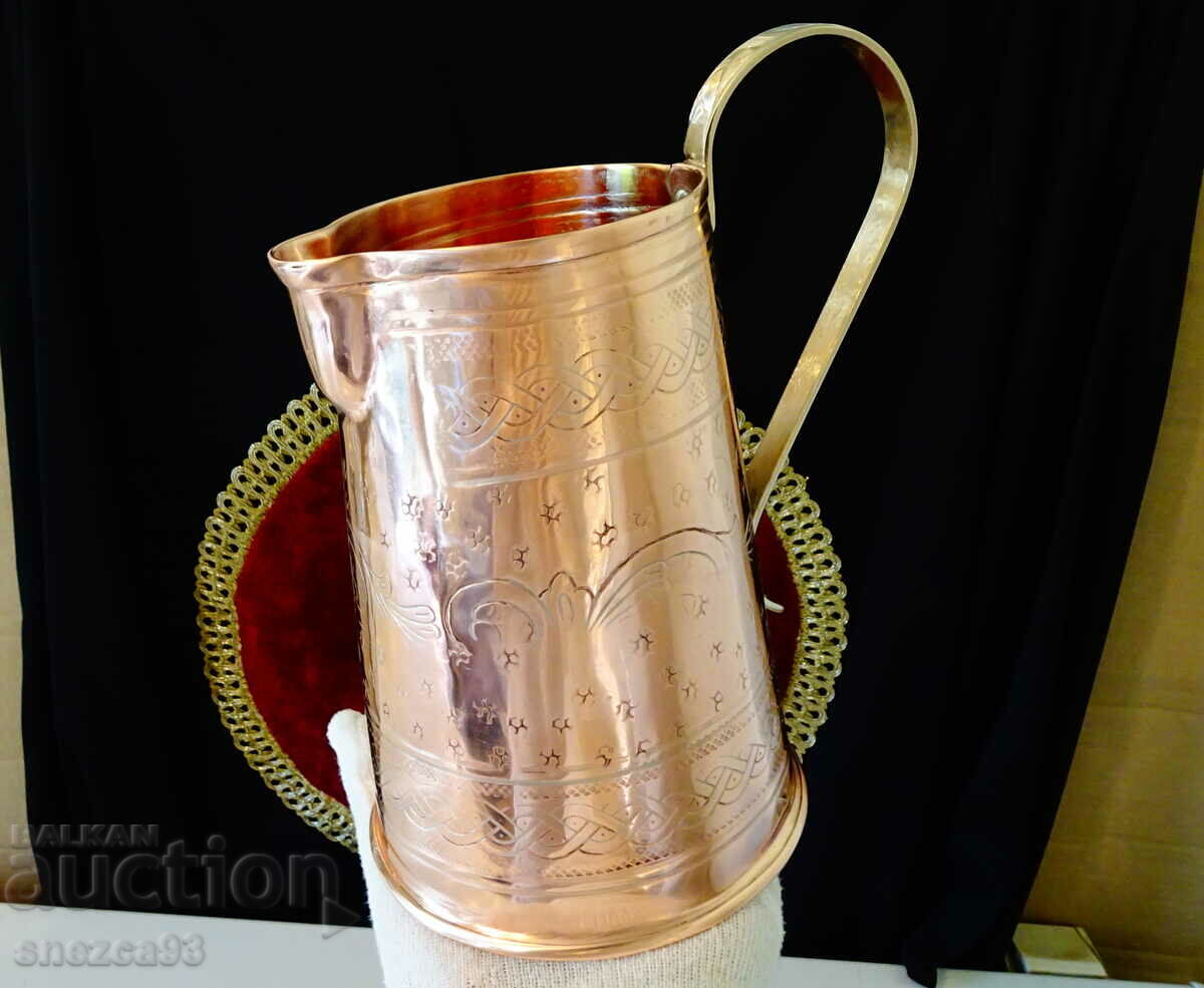 Copper wine jug, hand forged, ornaments.
