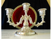Gorgeous silver-plated triple candlestick, baroque.