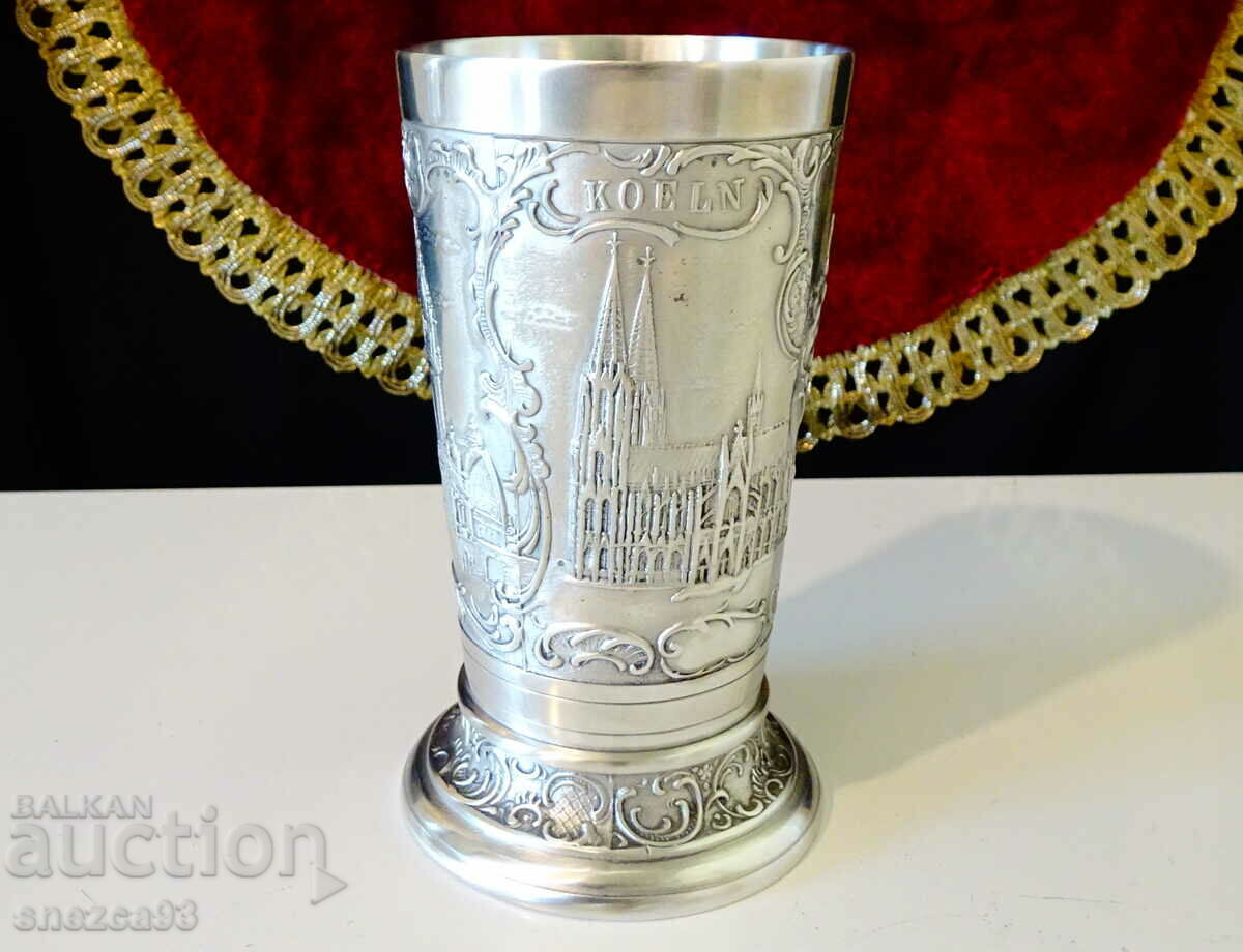 Pewter mug with images from Cologne.