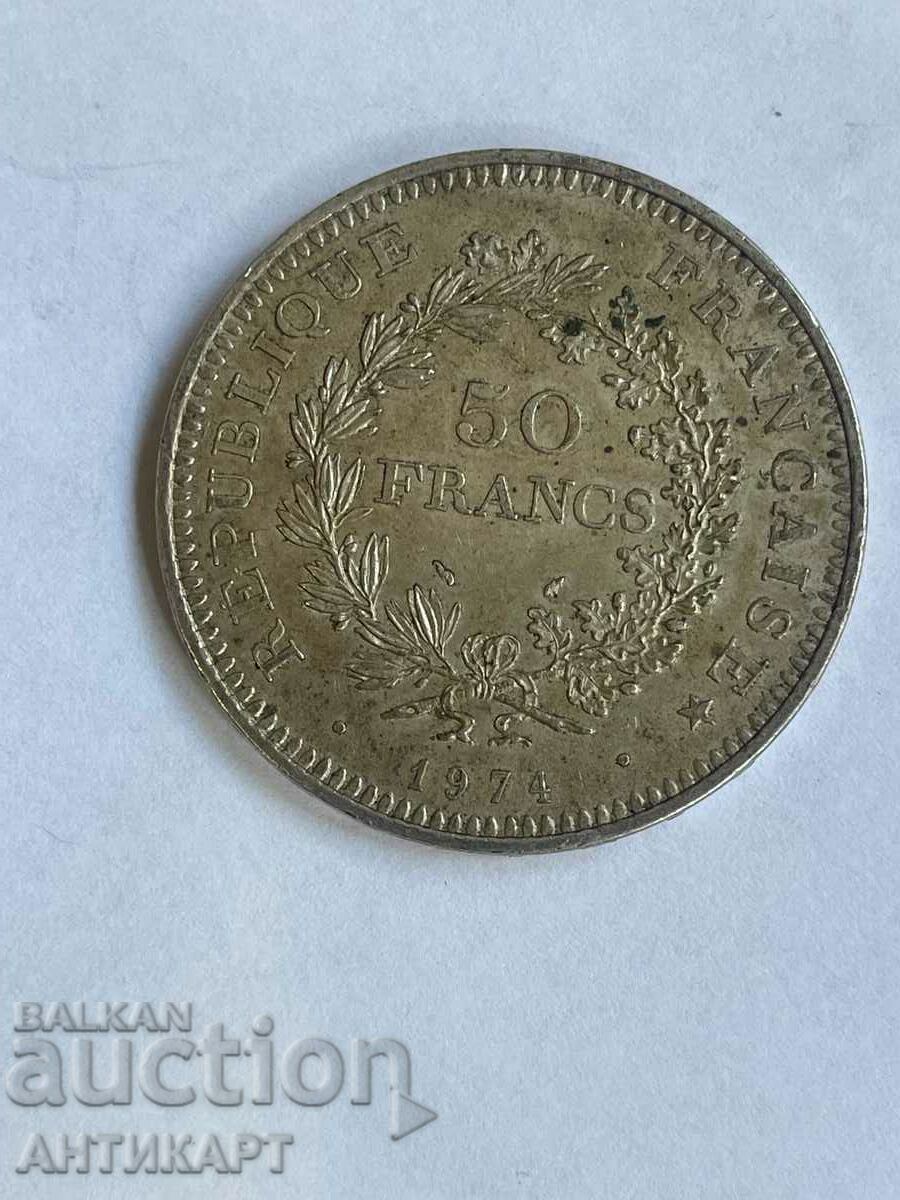 monedă de argint 50 franci Franța 1974 argint