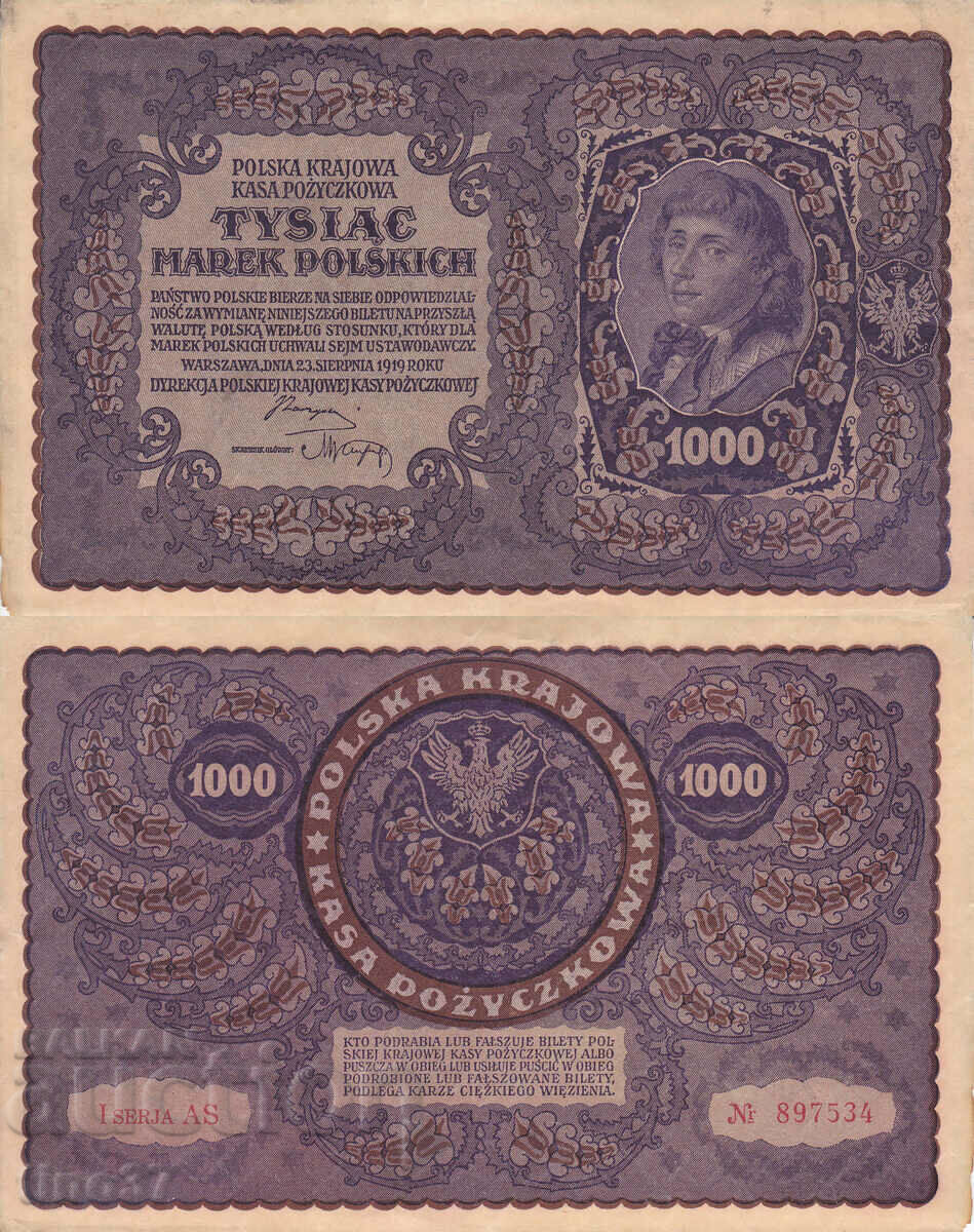 tino37- ΠΟΛΩΝΙΑ - 1000 ΕΝΣΗΜΑ - 1919 - VF