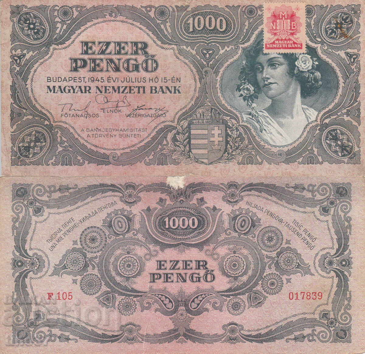tino37- HUNGARY - 1000 PENGOS - 1945 - STAMP
