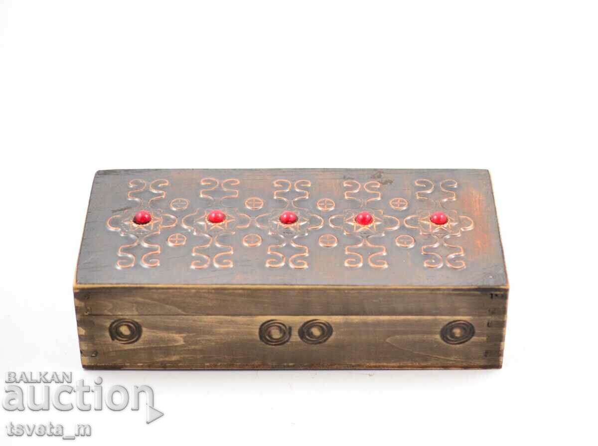 Antique wooden copper inlaid box