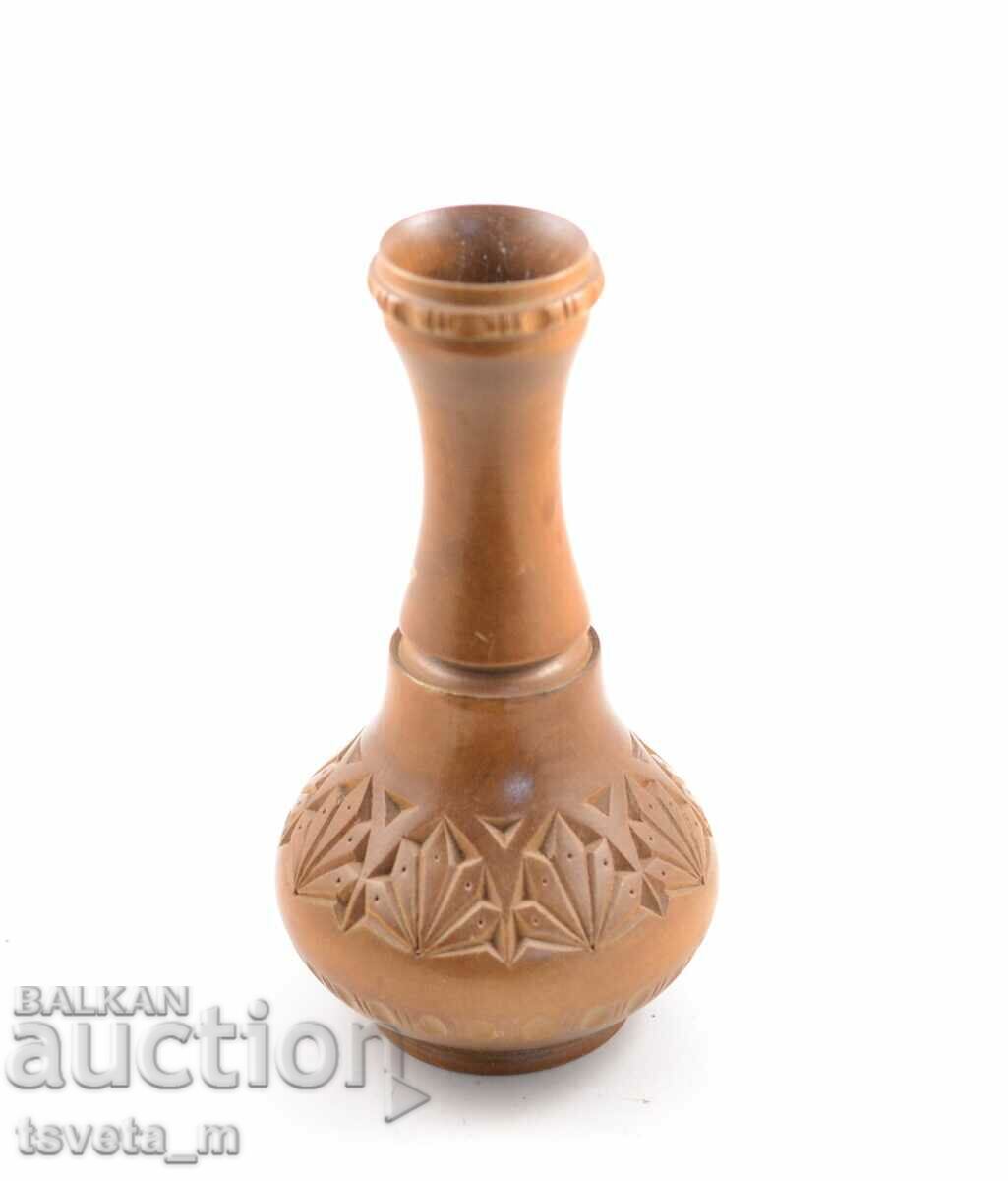 Auction  Antique wooden vase for dried flowers, wood carving, walnut