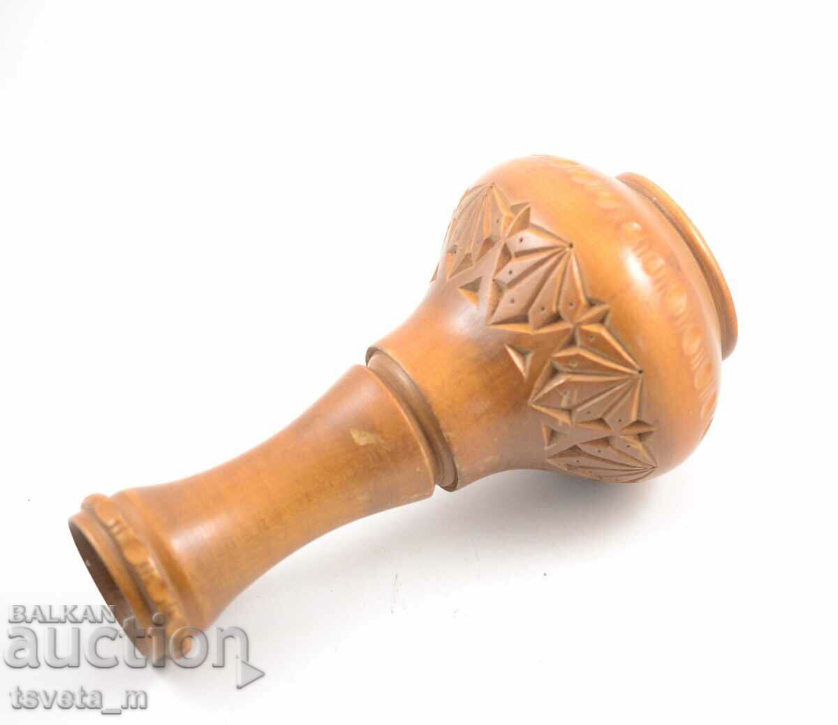 Antique wooden vase for dried flowers, wood carving, walnut - 5