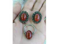 Antique Set of Silver Earrings and Carnelian Silver Ring