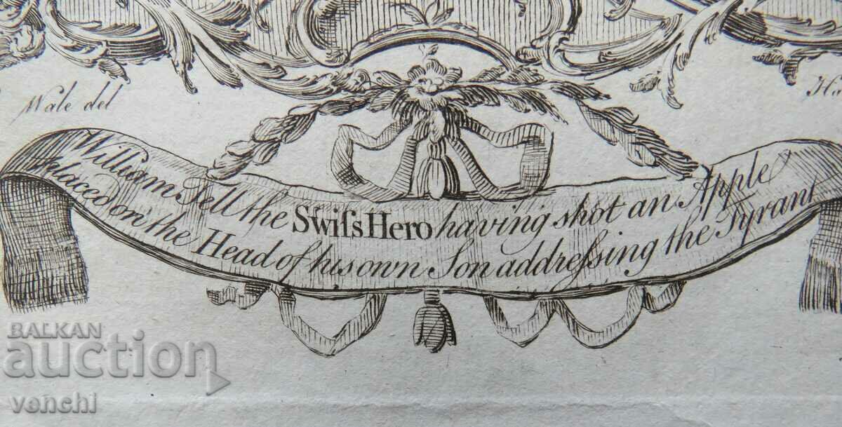 Livrarea 1765 - GRAVURĂ - Wilhelm Tell - ORIGINAL Livrarea 1765 - GRAVURĂ - Wilhelm Tell - ORIGINAL